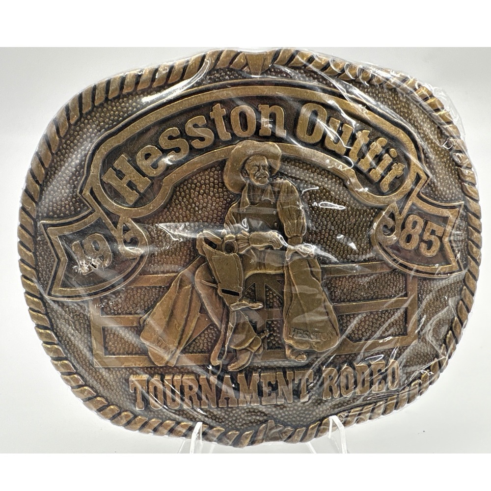 Hesston 1985 Tournament Rodeo Belt Buckle Vintage NFR Collectible Bronze Tone‎